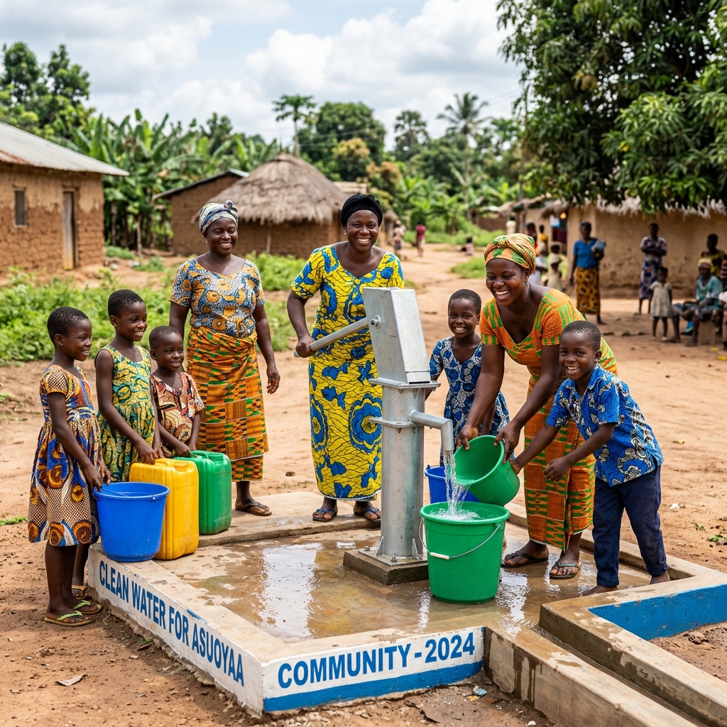Village women testing borehole water purity