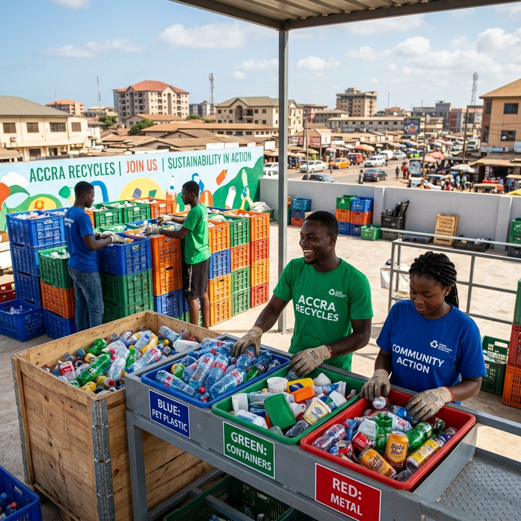 Volunteers sorting plastic waste